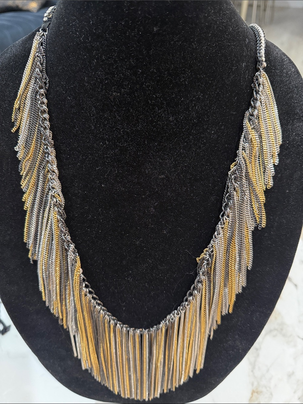 Two-Tone Gold & Silver Fringe Necklace - Women’s Jewelry